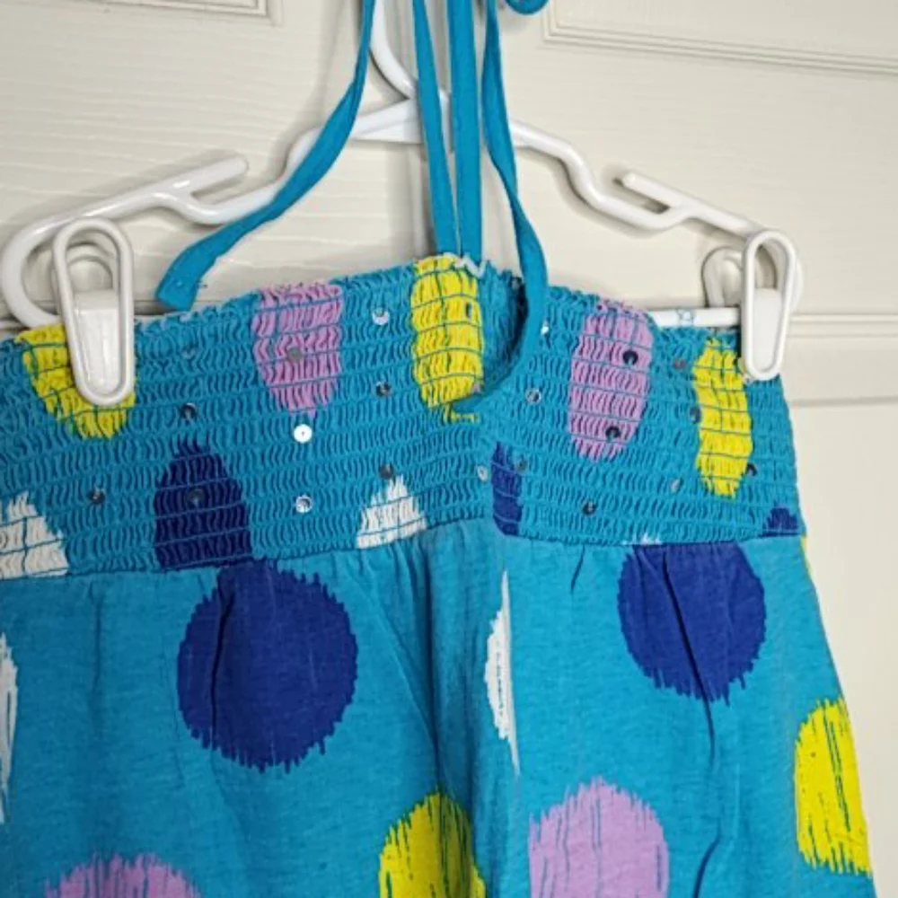 Girls Justice Polka Dot w Sequin Detail Halter Top (Elasticized) Blue Sz…